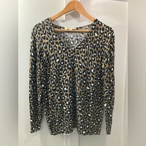 Michael Michael Khors Leopard Print Vneck Sweater Small